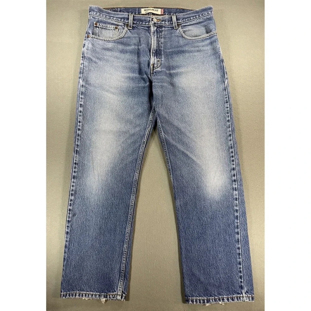 Mens Y2K Levi 505 Jean Light Blue Wash Great Fade Size 38x32 (fits 38x31)